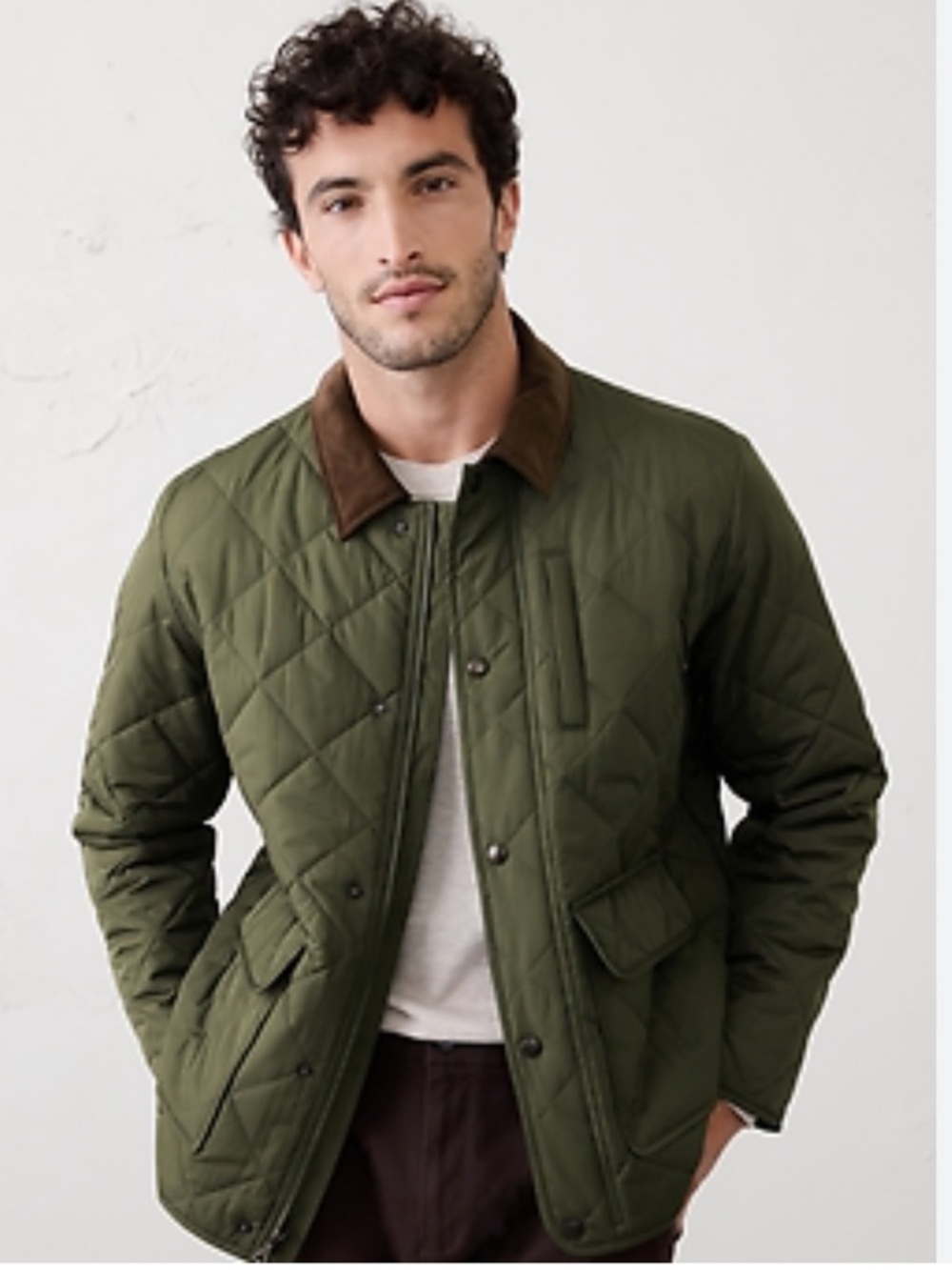 Banana Republic Diamond Quilted Army Green Jacket XL